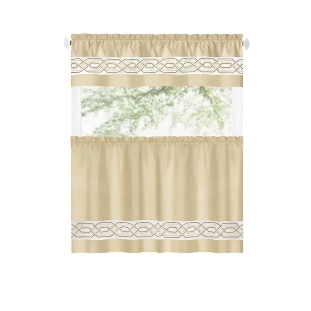 PowerSellerUSA Sleek & Clean Minimalist Embroidered Two-Tone Window Curtain